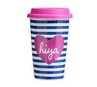 Decorative Design Hiya Travel Mug, Beautiful Design Mug For Journies, Secured Lid Reusable Travel Mug