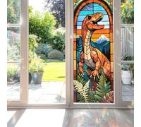 Decorative Dinosaur Stained Glass Window Film, Dinosaur Stained Glass Window Film for Bathroom Door Heat Anti UV RA03