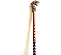 Decorative Dragon Head Walking Stick, Handcrafted Wooden Cane with Brass Handle, 3-Fold Collapsible Design