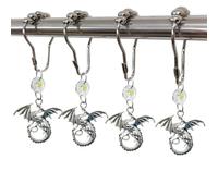 Decorative Dragon Shower Curtain Hooks for Bathroom, Rustproof Metal Polished Nickel Curtain Rings Set of 12 with Fantastic Beasts Silver Dragon Gothic Medieval Fantasy Theme Bathroom Decor (Silver)