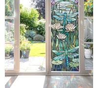 Decorative Dragonfly Stained Glass Window Film, Dragonfly Stained Glass Window Film for Bathroom Shower Door Heat Anti UV
