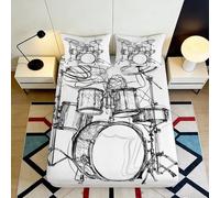 Decorative Drum Pattern Fitted Sheet, 3D Printed, Microfiber Soft Touch, Bed Cover for Home Bedroom, Guest Room, Apartment Bedding, Easy Care, Black White 90x200x25cm
