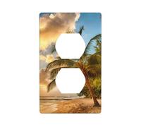 Decorative Duplex Outlet Wall Plate, Sunset Hawaiian Palm Tree, 1 Gang Duplex Light Switch Cover Plate, Double Outlet Wall Plate, Heat-Resistant Double Toggle Switch Cover for Bathroom Bedroom Decor