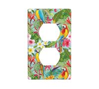 Decorative Duplex Outlet Wall Plate, Tropical Plants Parrots, 1 Gang Duplex Light Switch Cover Plate, Double Outlet Wall Plate, Heat-Resistant Double Toggle Switch Cover for Bathroom Bedroom Decor