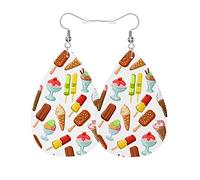 Decorative Earring Ice Cream Cute Chocolate Ice Cream Sweet Dessert Sundae Cone Teardrop Leather Earrings Novelty Leather Earrings For Ladies Anniversary Mother’S Day