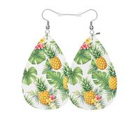 Decorative Earring Pineapple Hawaii Tropical Palm Leaves Flowers Pineapple Teardrop Leather Earrings Novelty Drop Leather Earrings For Decorations Anniversary Mother’S Day