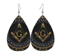 Decorative Earring Retro Masonic Freemason Symbols Leather Dangle Drop Earrings Fashion Leather Earrings For Mother’S Day Anniversary Decorations