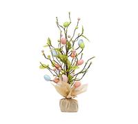 Decorative Easter Tree - Artificial Jute Bag - Home Decor and More - Indoor Ornament/Table top Decoration - Wooden Effect with Decorative Pastel Coloured Easter Eggs TRIXES
