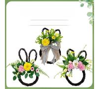 Decorative Easter Wreath with Yellow Silk Daisies and Adorable Bunny Figures for Spring Holiday Home Accents (B)
