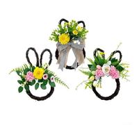 Decorative Easter Wreath with Yellow Silk Daisies and Adorable Bunny Figures for Spring Holiday Home Accents (C)