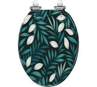 Decorative Elongated Resin Toilet Seat Quiet Close Quick Release Hinges Cover Bumpers Trending Abstract Seamless Colorful Tropical Leaves Easy to Install Clean