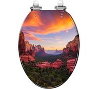 Decorative Elongated Resin Toilet Seat, Red Rocks Sunset Sedona Pattern, with Quiet Close Quick Release Hinges, Cover Included, Easy to Clean & Install