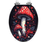 Decorative Elongated Resin Toilet Seat Red White Spotted Mushrooms Vibrant Floral Quiet-Close Quick Release Hinges Bumpers Cover Easy to Install Clean