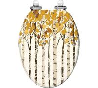 Decorative Elongated Toilet Seat Autumn Birch Trees Yellow-Brown Leaves Minimalist Style Resin Quiet Close Quick Release Hinges with Cover Easy to Clean and Install