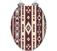 Decorative Elongated Toilet Seat - Aztec Southwest Native American Seamless Geometric Resin Cover with Quiet Close Quick Release Hinges, Easy to Clean & Install