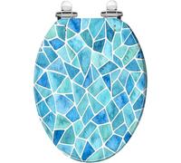 Decorative Elongated Toilet Seat Quiet Close Quick Release Bumpers Blue Kaleidoscope Watercolor Geometric Stained Resin Seamless Easy to Install Clean with Cover