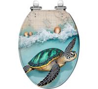 Decorative Elongated Toilet Seat Resin Quick Release Hinges with Cover Easy Install & Clean Coastal Sea Turtle Nautical Ocean Beach Theme Bathroom & Beach House Decor