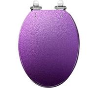 Decorative Elongated Toilet Seat Rich Magenta Purple Glitter Resin Quiet Close Quick Release Hinges Easy to Install with Cover