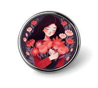 Decorative Embrace Red Flowers Brooch Pin Fashion Lapel Pins for Women Men Lapel Badge Funny Brooches for Suits Clothing Jackets Hats Backpacks Purses Bag Accessories-Round
