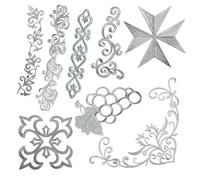 Decorative Embroidered Applique Gold Silver Metallic Floral Geometric Iron-on Patches Designs Ornate Star Scroll Patterns for Clothing DIY Crafts 8 Piece Set (Silvery)