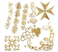 Decorative Embroidered Applique Gold Silver Metallic Floral Geometric Iron-on Patches Designs Ornate Star Scroll Patterns for Clothing DIY Crafts 8 Piece Set (Golden)