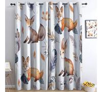 Decorative Eyelet Blackout Curtains - Soft Touch Watercolor Hand-Painted Woodland Animals Panels, Insulated & Sound-Dampening, Easy-Slide Blackout Curtains for Privacy, Brown, W 46" x L 54" (2 Panels)