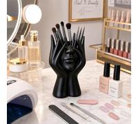 Decorative Face Makeup Brush Holder, Ceramic Sculpture Design, Cosmetic Organizer for Vanity, 7x4 Inch, Cheek-hugging Style, Black