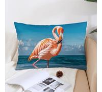 Decorative Flamingo on Beach Lumbar Throw Pillow Covers 12 "x20 " with Hidden Zipper Outdoor Couch Pillow Cases for Sofa Bed Living Room Garden Plush Pillowcase Farmhouse Cushion Case Home Decor