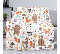 Decorative Fleece Blanket, Cartoon Bear Deer Fox Rabbit Raccoon Owl Trees Animals, Breathable Throws, Blankets For Settee, Couch, Bedroom M