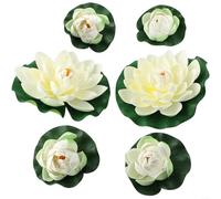 Decorative Floating Lotus Set, 6 Piece Artificial Water Lilies For Outdoor Pond Or Indoor Display, White Plastic Flowers, Floating Lotus Flowers