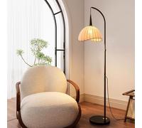 Decorative Floor Lamp with Adjustable Height, Fabric Shade and Marble Base, Foot Switch for Living Room, Corner Sofa Lighting, Tall Reading Lamp