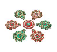 Decorative Floor Rangoli Designer Reusable Small Rangoli Acrylic Rangoli Indian Traditional Home Decor for Home Interior Floor Decoration Festival Diwali Decorations and Gifting(Size:- 7")(Red,Green)