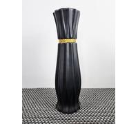 Decorative Floor Vase, 60cm Tall, Ceramic, Textured Stripe Design, Available in Black, Grey, White (Black)
