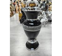 Decorative Floor Vase, Black with Silver Mirror Mosaic Trim, 40 cm, Greek Key Pattern