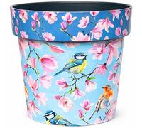 Decorative Flower Pot Indoor Outdoor - Printed Plastic Plant Pot - Wildlife Designs (Butterfly, Bee, Bird, Hedgehog) - Garden Planter for Flowers, Herbs & Houseplants (Watercolour Birds, 13 Litre)