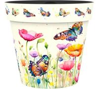 Decorative Flower Pot Indoor Outdoor - Printed Plastic Plant Pot - Wildlife Designs (Butterfly, Bee, Bird, Hedgehog) - Garden Planter for Flowers, Herbs & Houseplants (Butterfly, 13 Litre)