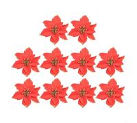 Decorative Flower Set Ten Glittery Poinsettias Perfect for Holiday Celebrations (Red)