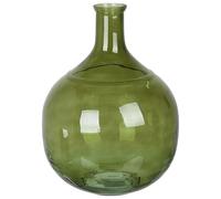 Decorative Flower Vase 34 cm Handmade Glass Round Narrow Neck Olive Green Achaar