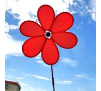 Decorative Flower Windmill for Outdoor Garden and Patio Yard Use with Cloth and Fiberglass Construction that Rotates in the Wind (Red)