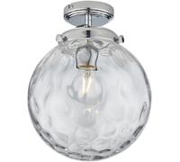 Decorative Flush Bathroom Ceiling Light Fitting - Clear Glass Dimpled Shade