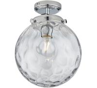 Decorative Flush Bathroom Ceiling Light Fitting - Clear Glass Dimpled Shade