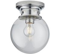 Decorative Flush Bathroom Ceiling Light Fitting - Clear Glass Shade - Dimmable
