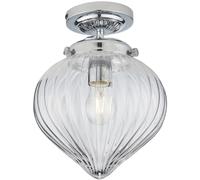 Decorative Flush Bathroom Ceiling Light Fitting - Clear Ribbed Glass Shade