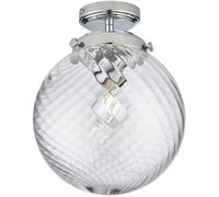Decorative Flush Bathroom Ceiling Light Fitting - Clear Spiral Glass Shade