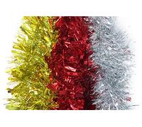 Decorative Foil Christmas Tinsel 2mX10Cm Chunky Thick And Thin Red Pack of 3