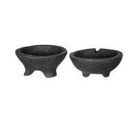 Decorative Footed Bowls Set of 2, Raised Edges, Black Teak Wood, 6 Inch