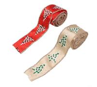 Decorative For Christmas ribbons with scallion print, suitable for wreaths, floral garlands, and holiday projects, made with fabric and wire (Mixed color)