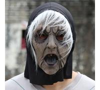 Decorative For Halloween Party White Hair Tongue Witch Scary Costume Cosplay Halloween masks Adults(Grey-c,36X34cm)