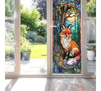 Decorative Fox Stained Glass Window Film, Fox Stained Glass Window Film for Bathroom Shower Door Heat Anti UV