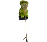 Decorative frog with umbrella and fishing rod for car dashboard and garden decor, crafted in synthetic resin to add a playful touch to indoor and outdoor environments (7998 Fishing Frog)